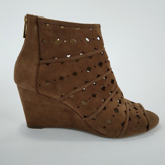 Michael Michael Kors Uma Brown Suede Wedge Peep Toe Ankle Boots Size 10M - Picture 7 of 13